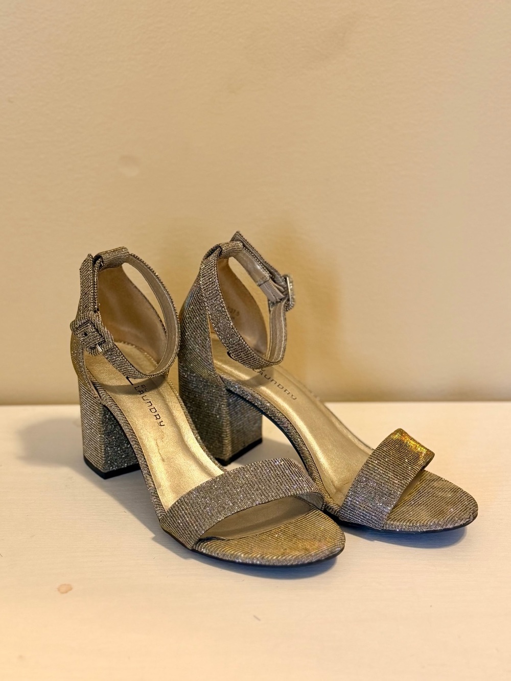 CL by Chinese Laundry Metallic Silver Block Heel Sandals